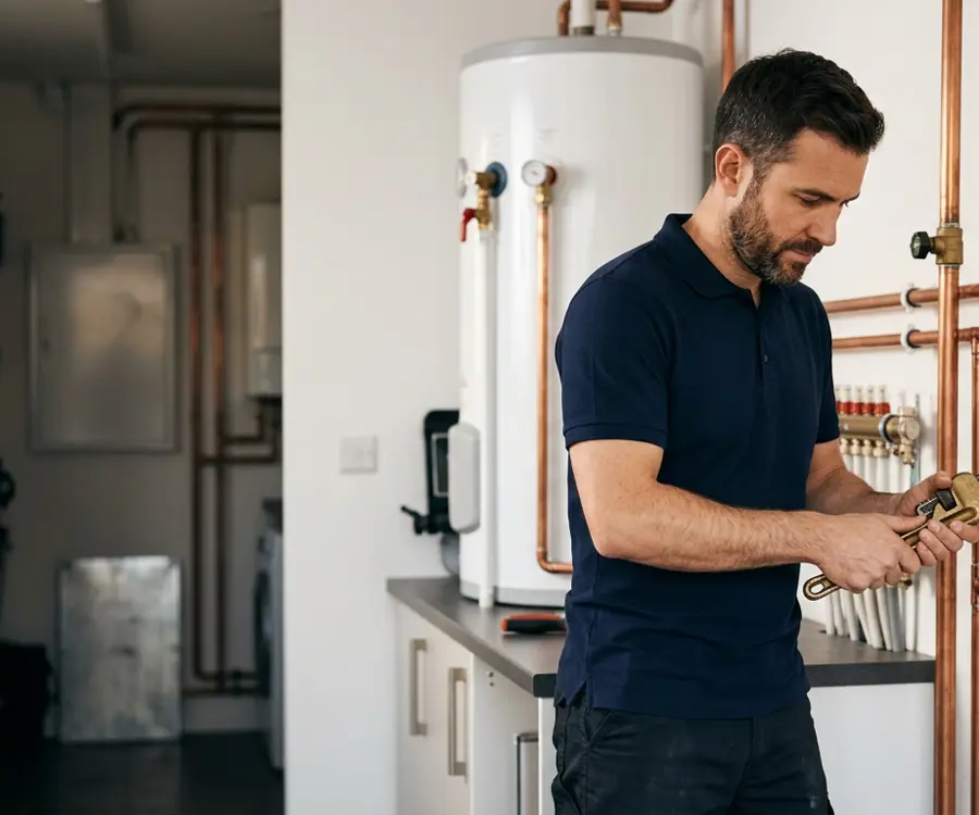 A professional carefully repairing household plumbing
